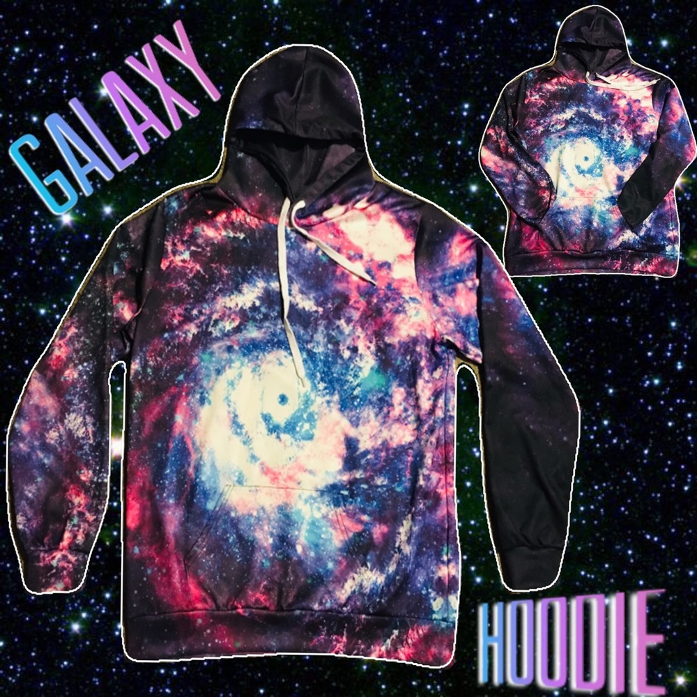 GALAXY Men’s XL Full Zip Hoodie Universe Stars Lit